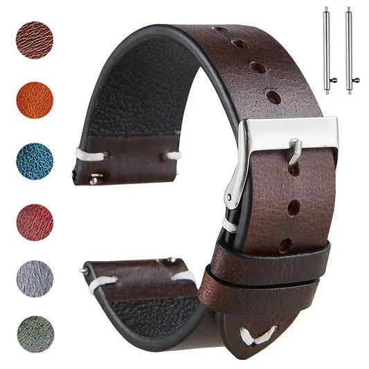 Motorola Moto Retro Oil Wax Leather Watch Band Quick Release Strap