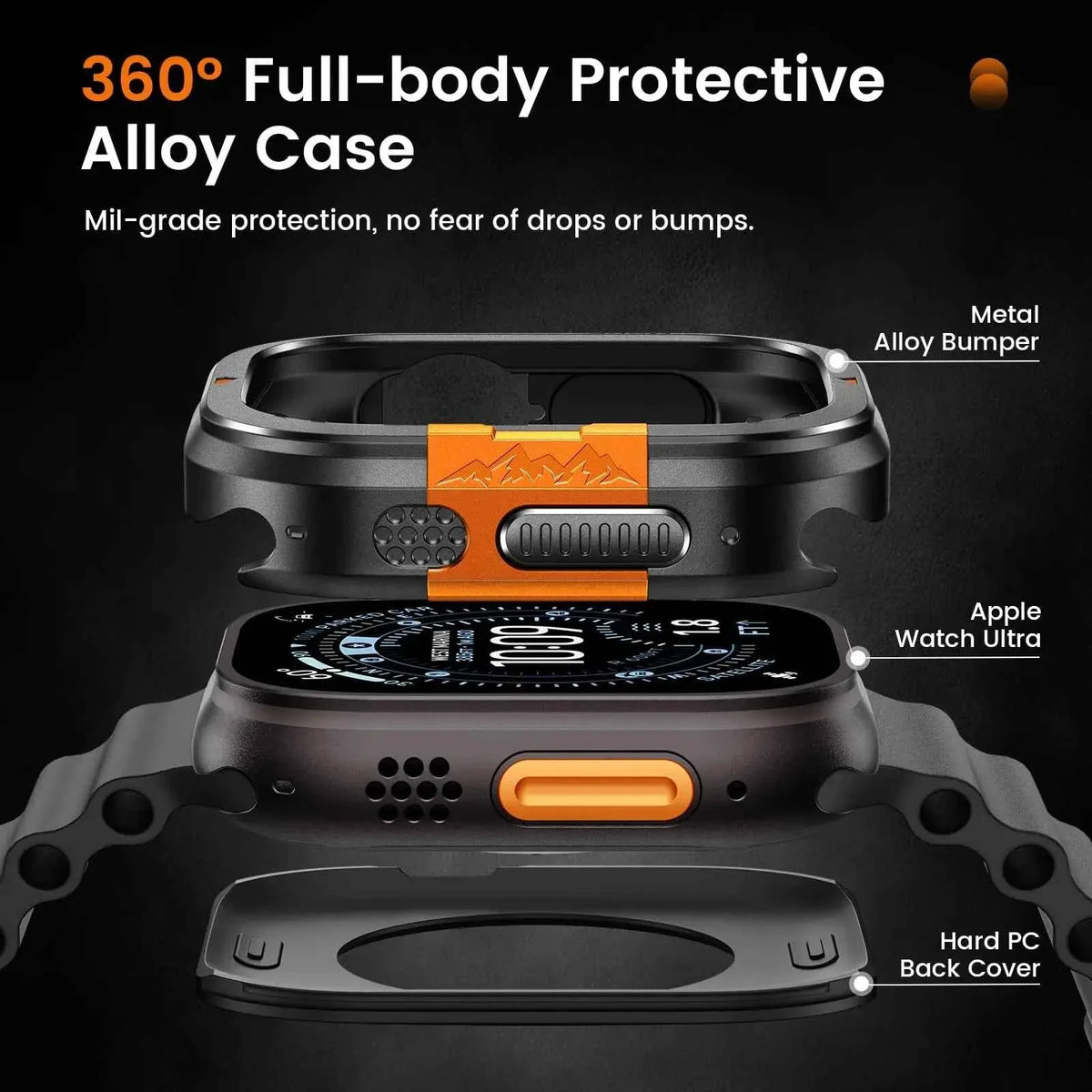 Tempered Glass Screen Protector + Metal Case for Apple Watch Ultra 1/2/3 – 49mm Hard PC Bumper Cover