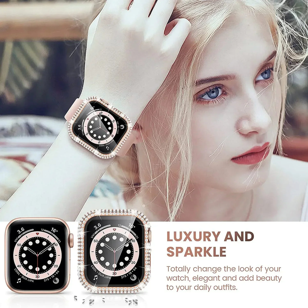 Rhinestone Apple Watch Case with Screen Protector, Series 1-11 & SE
