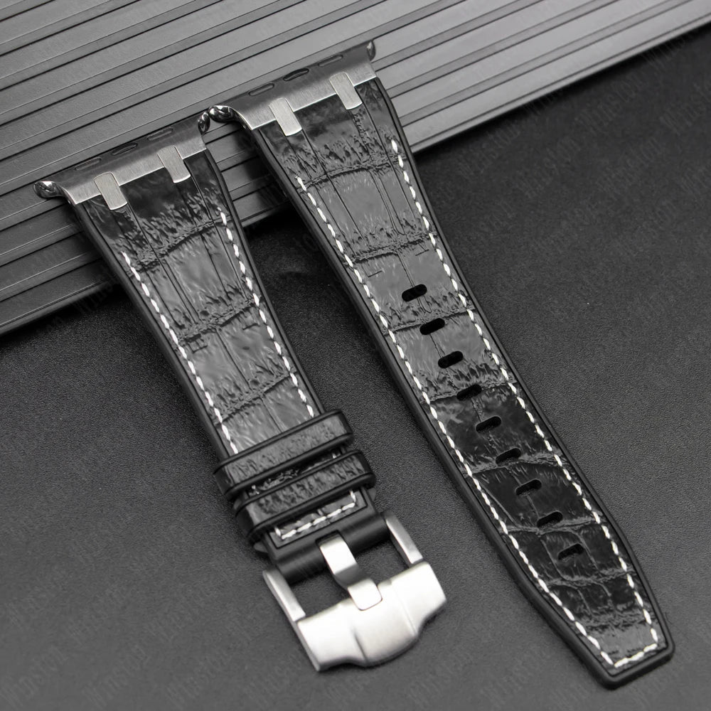 Leather Silicone Sport Band for Apple Watch Ultra 3/2/1 49mm – Series 11/10/9/8/7/6/SE/5/4/3 45/44/42/41/40/38mm
