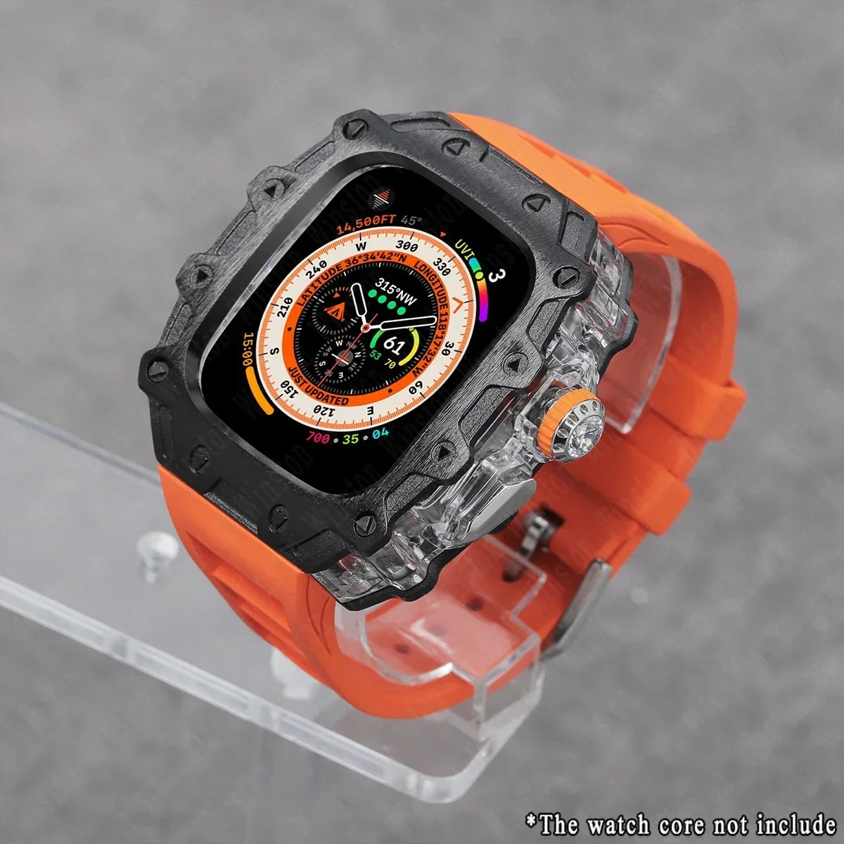 Luxury Modification Kit for Apple Watch Ultra 2/1 49MM – Stainless Steel Case & Rubber Strap