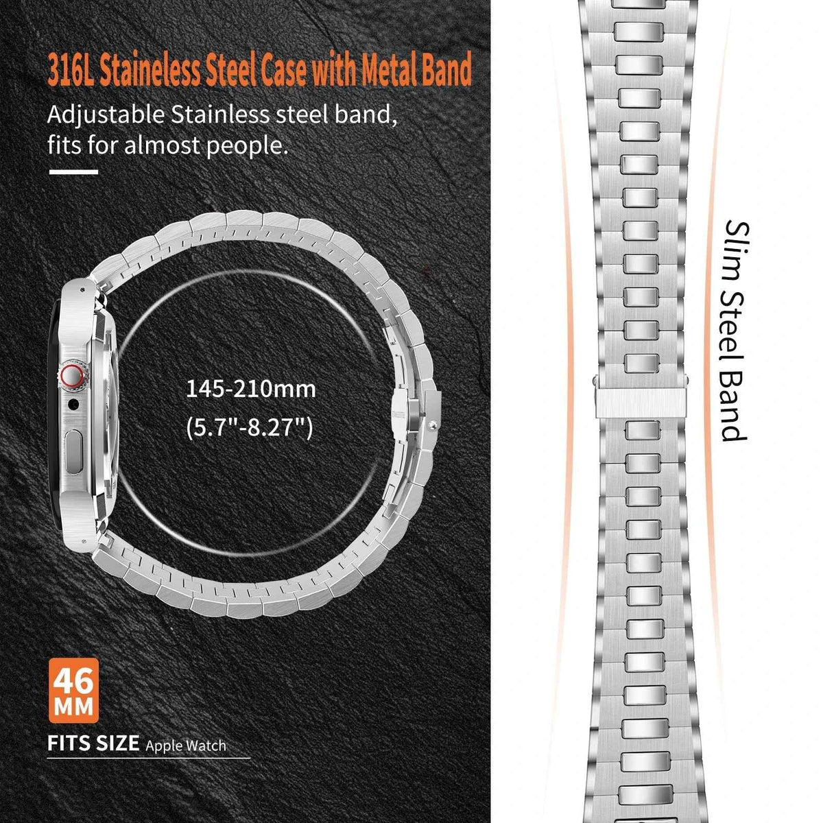Luxury Stainless Steel Modification Kit for Apple Watch Series 11/10 46mm – Metal Strap & Case
