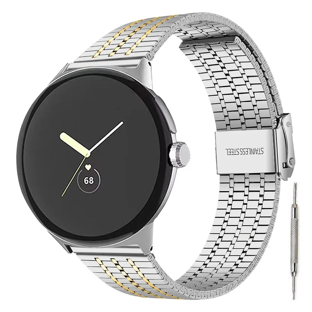 Google Pixel Watch 5, 4 & 3 Seven-Bead Stainless Steel Link Band