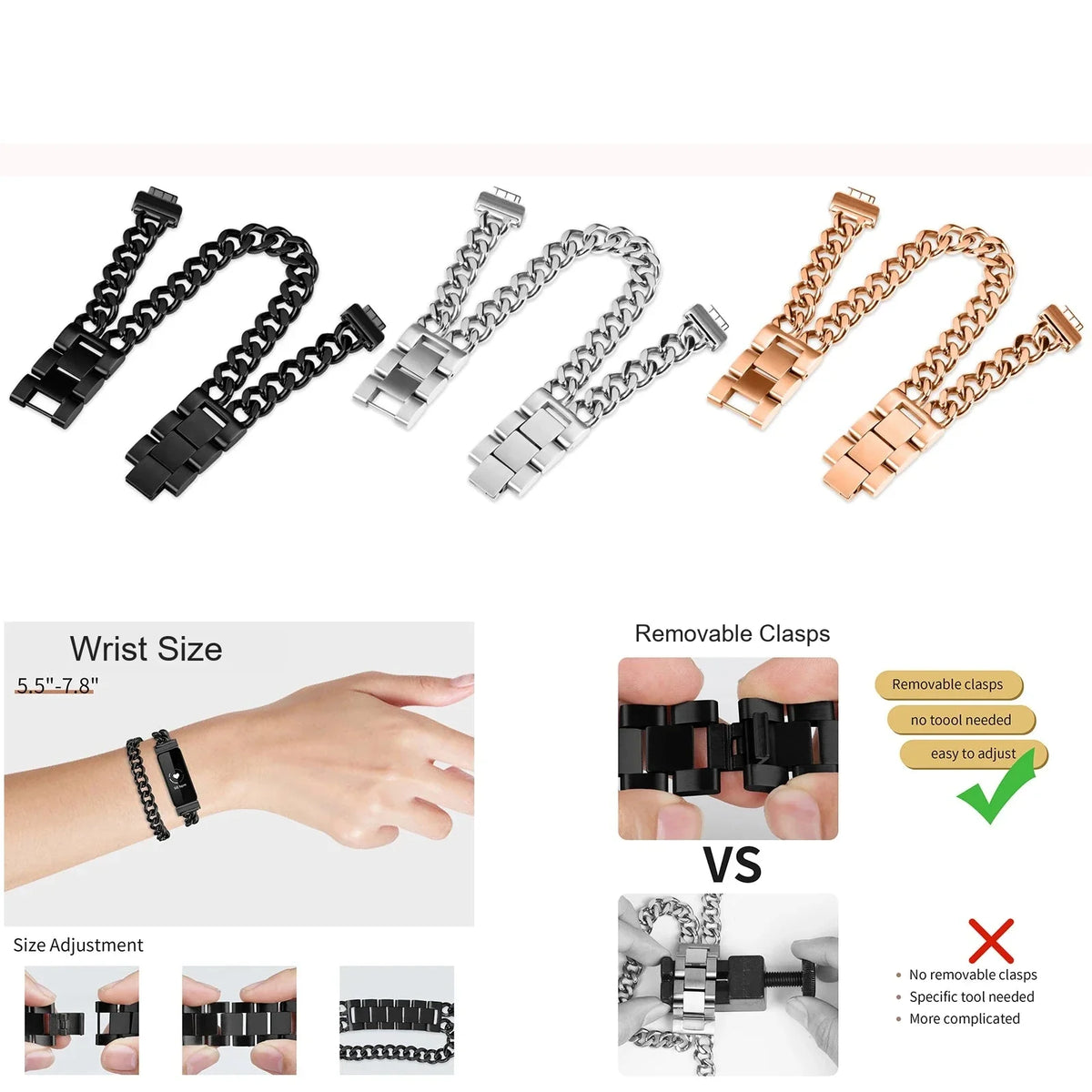 Fitbit Inspire 2, Inspire HR & Ace 3 Double Chain Bracelet Band