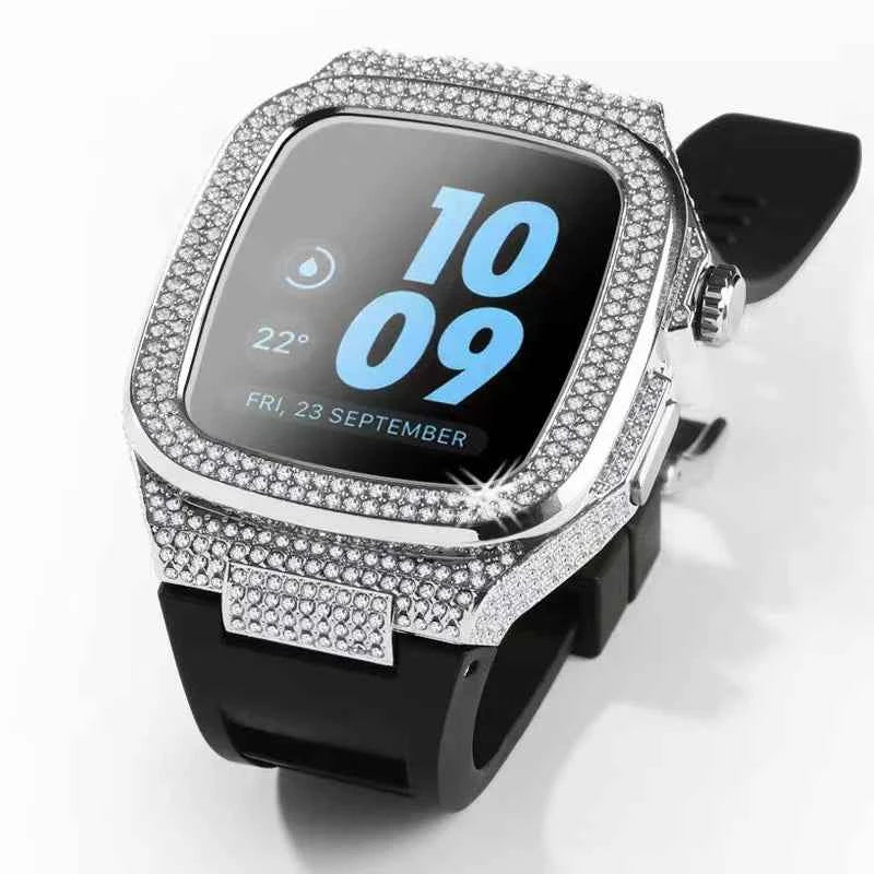 Diamond Case + Silicone Band Luxury Kit for Apple Watch Series 10 46mm / Series 9/8/7 45mm / Series 6/SE/5/4 44mm