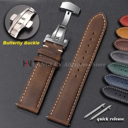 OnePlus Smartwatch Genuine Leather Band - Brown Butterfly Buckle Strap