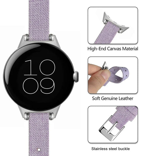 Google Pixel Watch 5, 4 & 3 Slim Canvas Band, Leather Lining