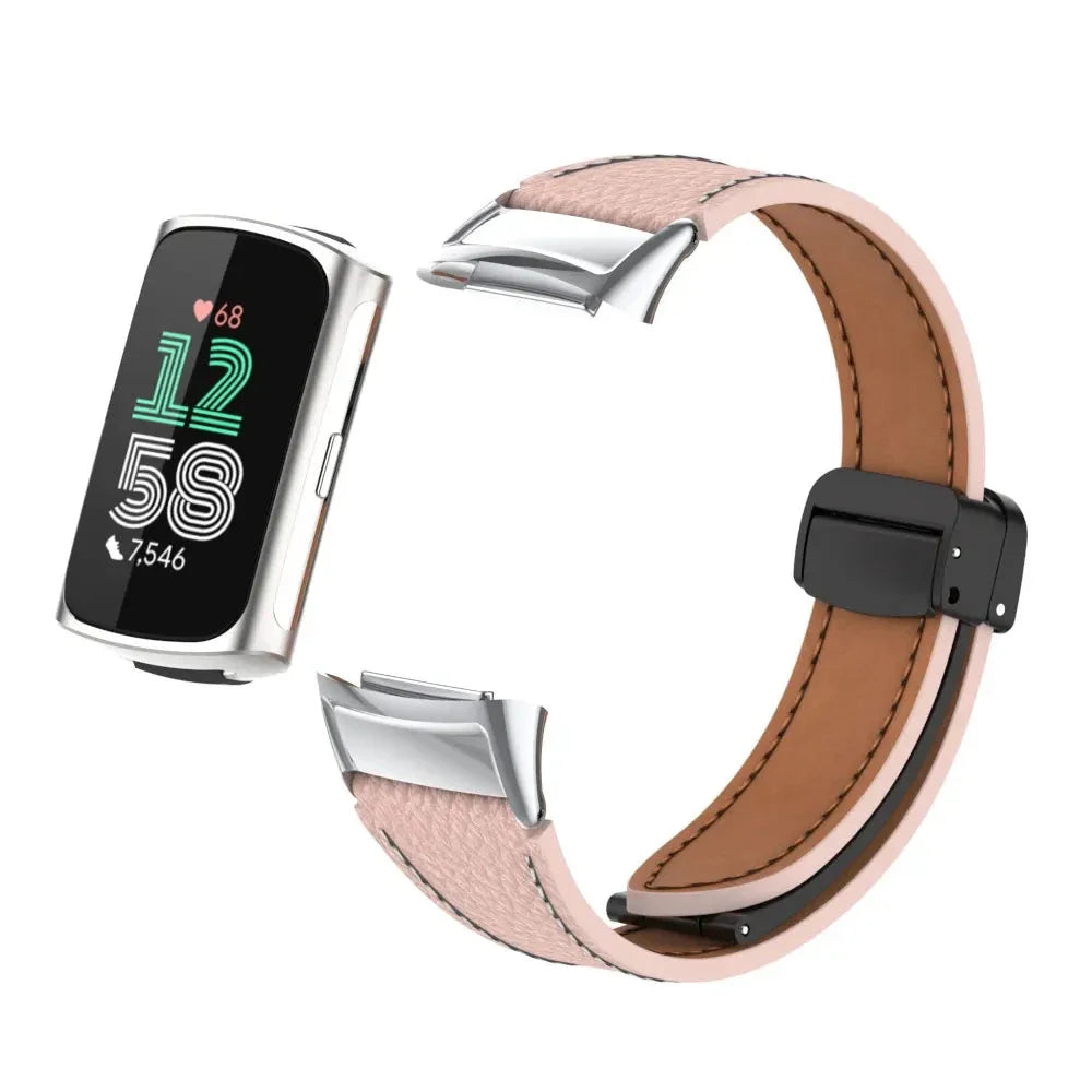 Fitbit Charge 5 & 6 Leather Band with Magnetic Folding Clasp