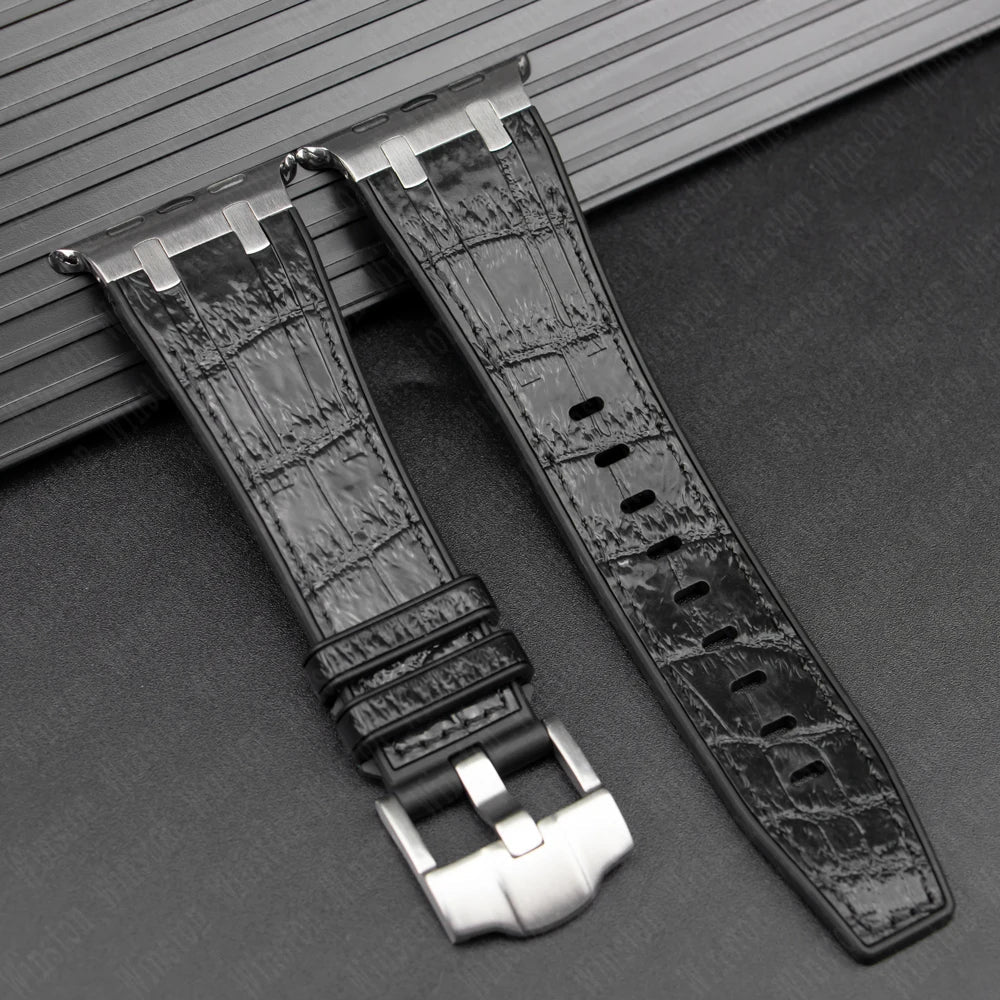 Leather Silicone Sport Band for Apple Watch Ultra 3/2/1 49mm – Series 11/10/9/8/7/6/SE/5/4/3 45/44/42/41/40/38mm