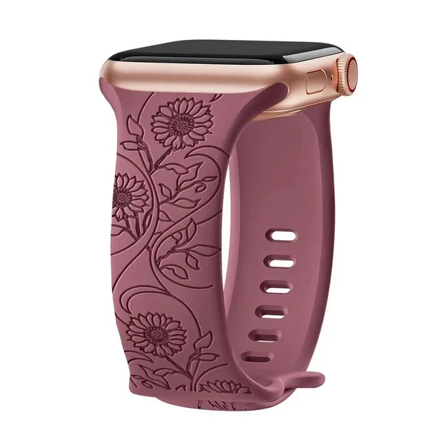 Floral Engraved Silicone Apple Watch Band – Women's | Series 11/10/9/8/7/6/SE & Ultra 1/2/3