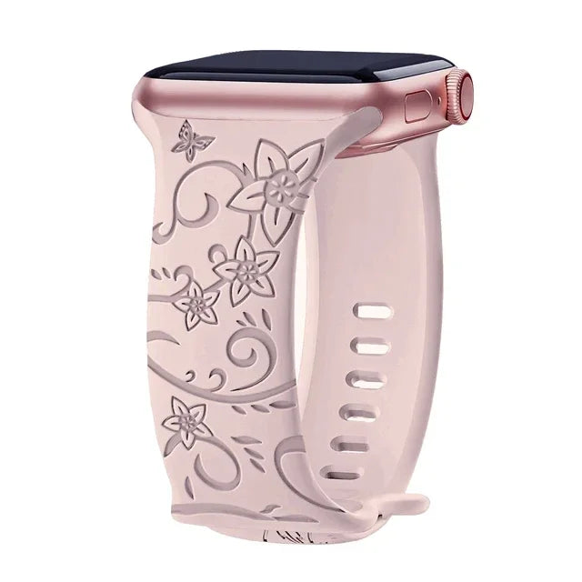 Floral Engraved Silicone Apple Watch Band – Women's | Series 11/10/9/8/7/6/SE & Ultra 1/2/3