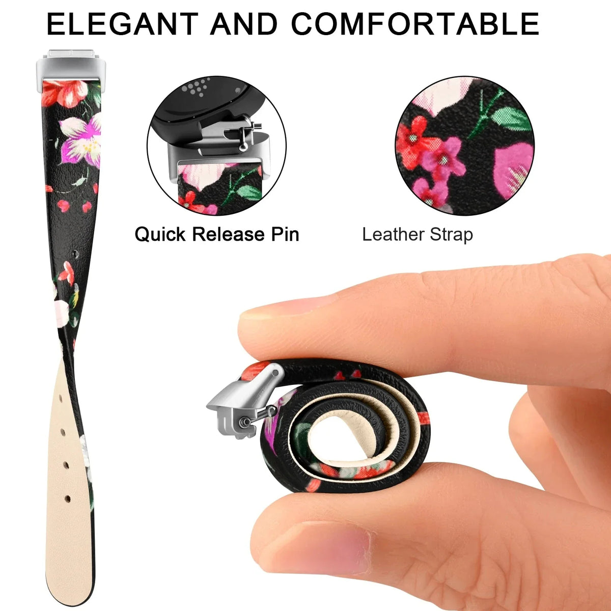 Fitbit Inspire 3, Inspire 2 & Ace 3 Leather Band, Floral & Solid