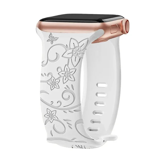 Floral Engraved Silicone Apple Watch Band – Women's | Series 11/10/9/8/7/6/SE & Ultra 1/2/3