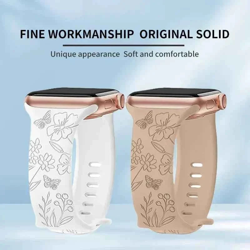 Floral Engraved Silicone Apple Watch Band – Women's | Series 11/10/9/8/7/6/SE & Ultra 1/2/3