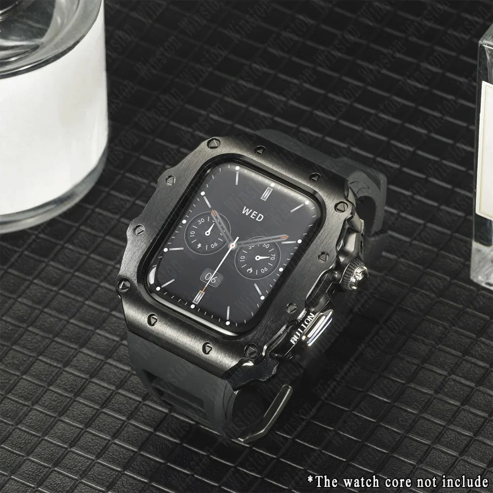 Apple Watch Luxury Modification Kit | Series 11 / Series 10 46mm / Series 9-8-7 45mm / Series 6-SE-5-4 44mm Silicone Strap & Steel Case