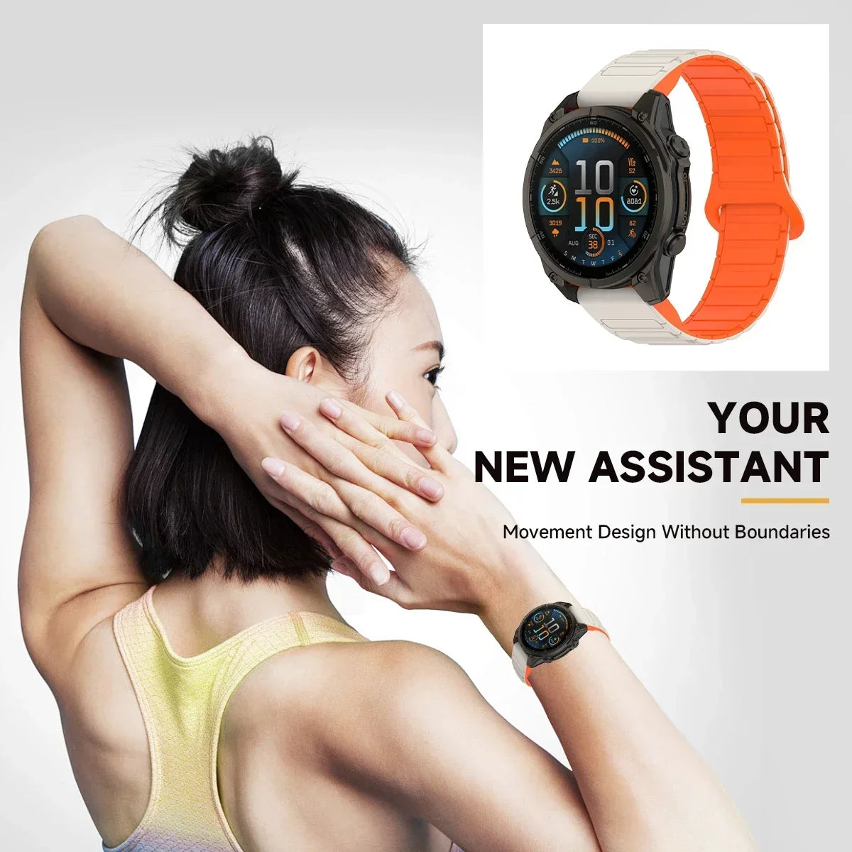 Garmin QuickFit 20/22/26mm Ribbed Silicone Band with Magnetic Closure