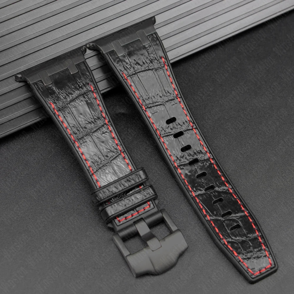 Leather Silicone Sport Band for Apple Watch Ultra 3/2/1 49mm – Series 11/10/9/8/7/6/SE/5/4/3 45/44/42/41/40/38mm