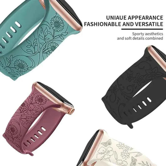 Floral Engraved Silicone Apple Watch Band – Women's | Series 11/10/9/8/7/6/SE & Ultra 1/2/3