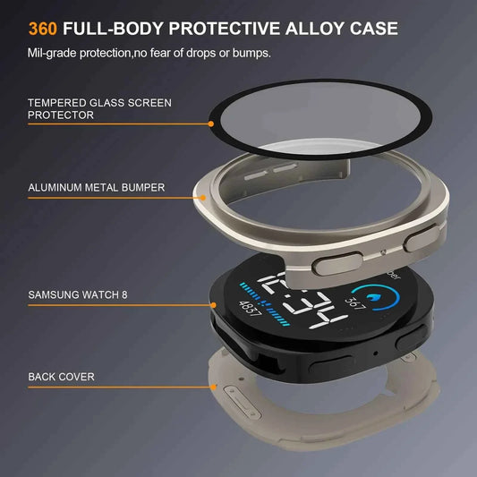3-in-1 Metal Case for Samsung Galaxy Watch 9 & 8 40mm 44mm | Screen Protector & Aluminum Bumper