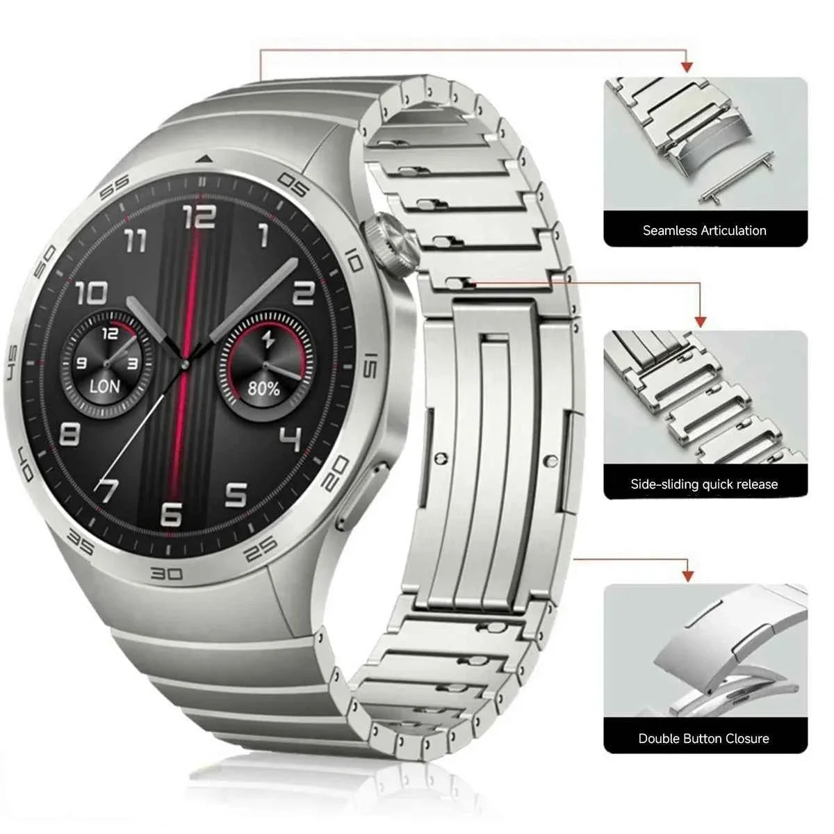 No-Gap Stainless Steel Watch Band for Huawei Watch GT5 46mm – Quick Release