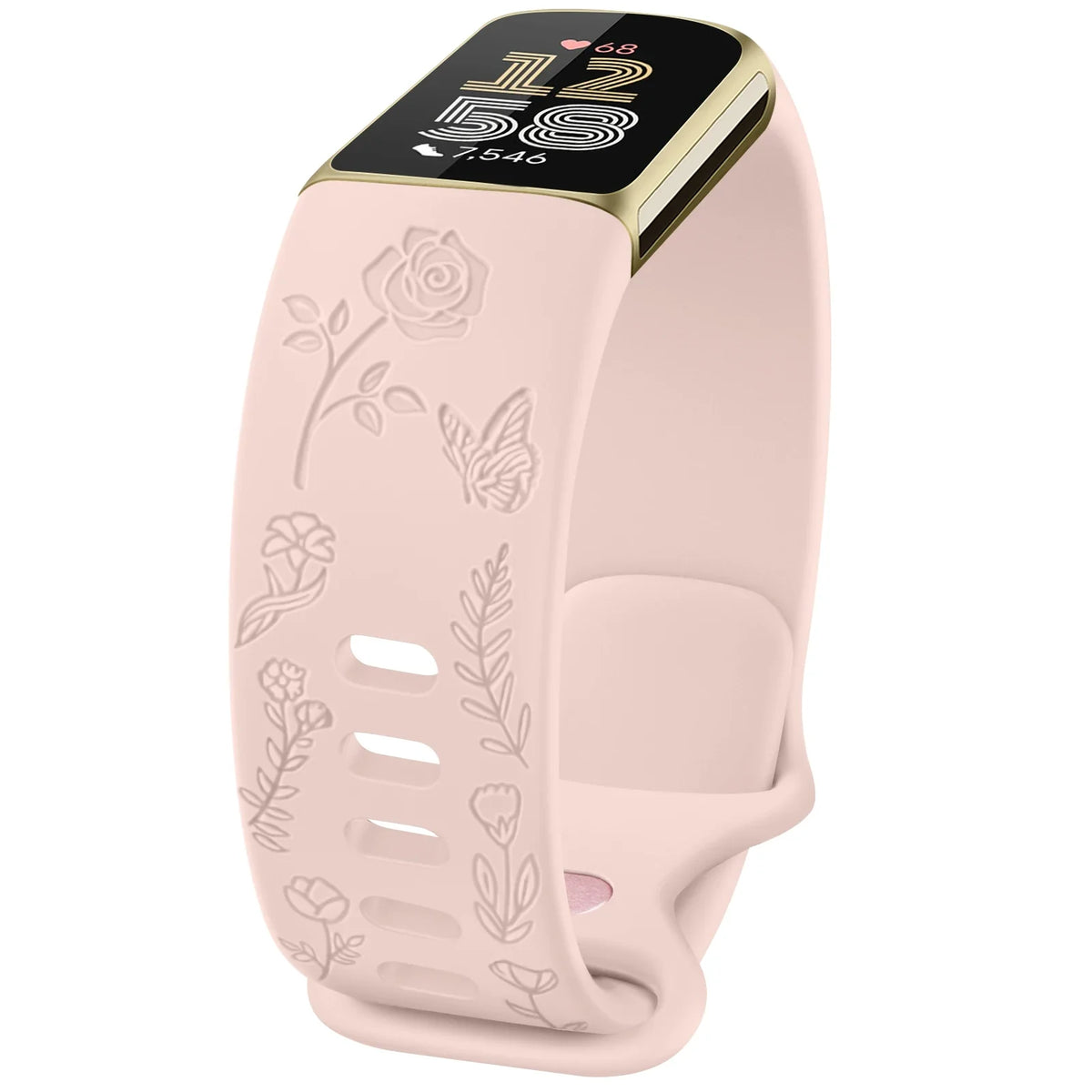 Fitbit Charge 5 & 6 Floral Engraved Band, Soft TPU