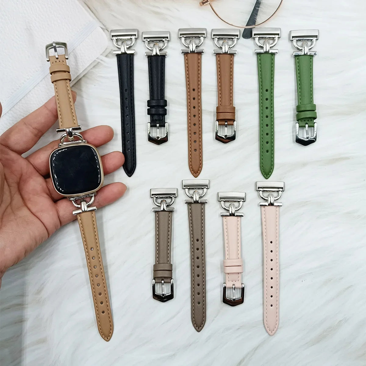 Fitbit Versa 4, Versa 3, Sense 2 & Sense Slim Leather Band, D-Link