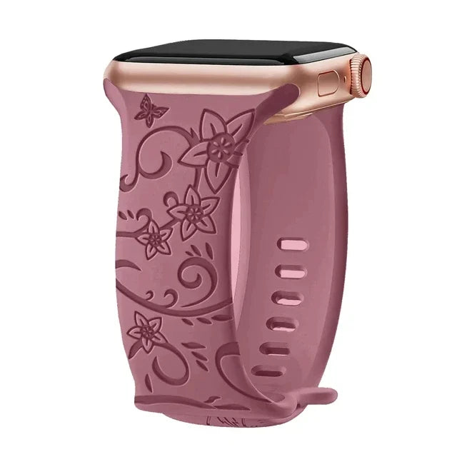 Floral Engraved Silicone Apple Watch Band – Women's | Series 11/10/9/8/7/6/SE & Ultra 1/2/3