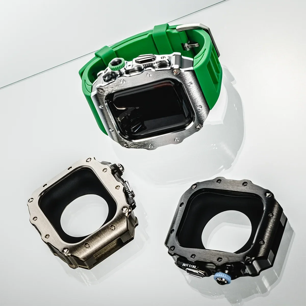 Apple Watch Luxury Modification Kit | Series 11 / Series 10 46mm / Series 9-8-7 45mm / Series 6-SE-5-4 44mm Silicone Strap & Steel Case