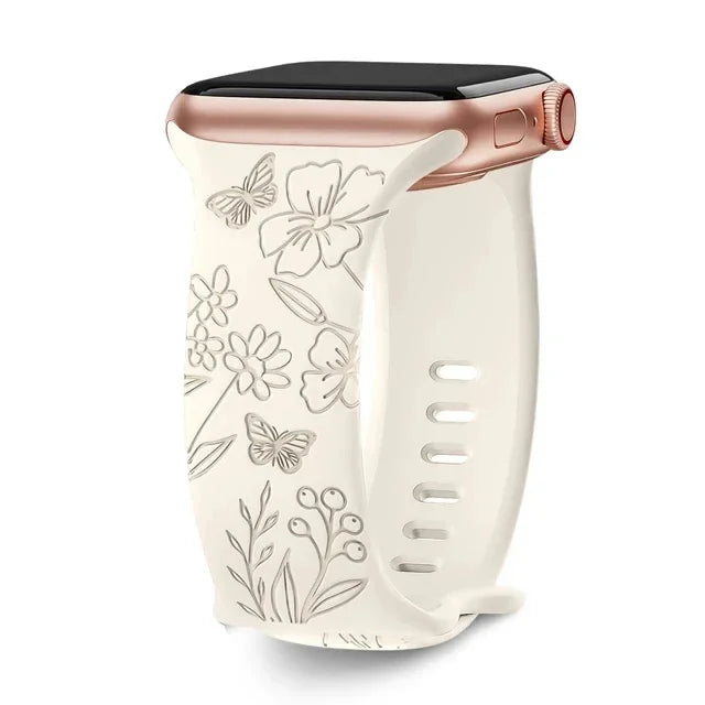 Floral Engraved Silicone Apple Watch Band – Women's | Series 11/10/9/8/7/6/SE & Ultra 1/2/3