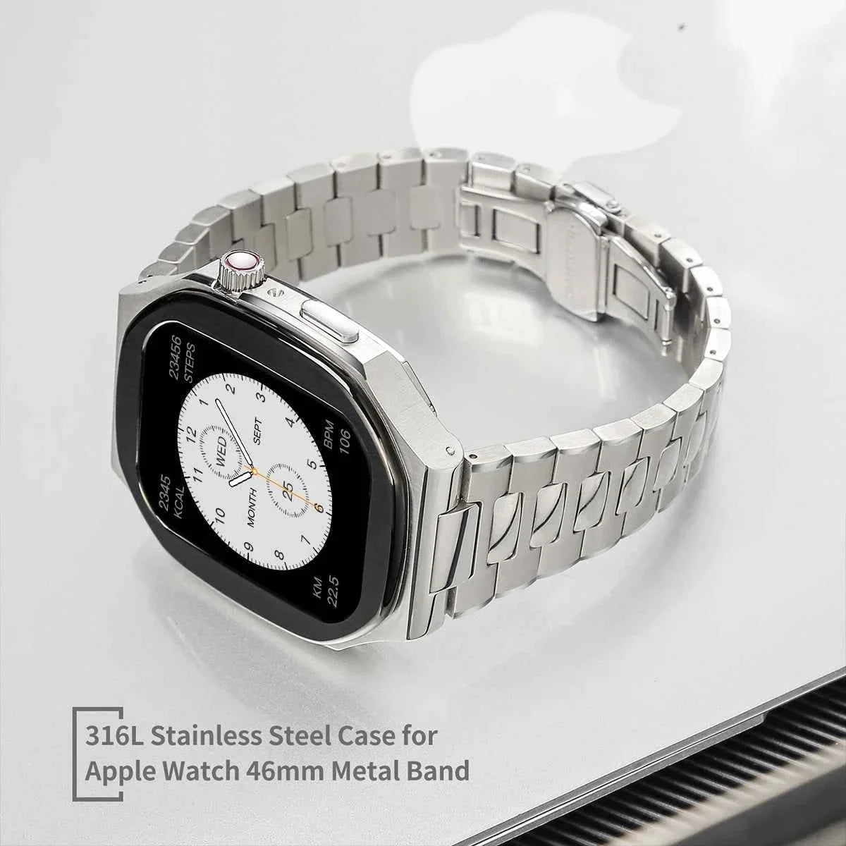 Luxury Stainless Steel Modification Kit for Apple Watch Series 11/10 46mm – Metal Strap & Case
