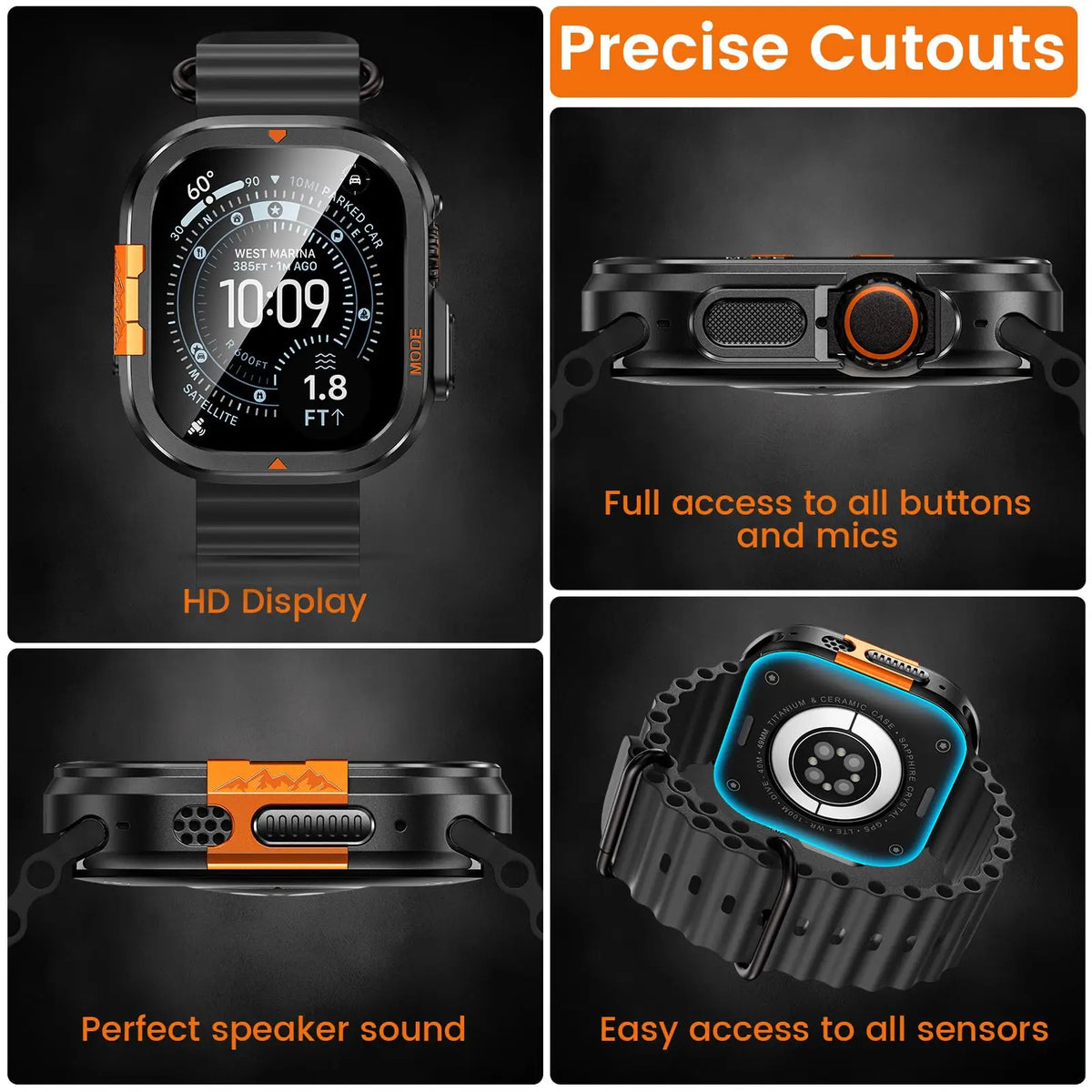 Tempered Glass Screen Protector + Metal Case for Apple Watch Ultra 1/2/3 – 49mm Hard PC Bumper Cover