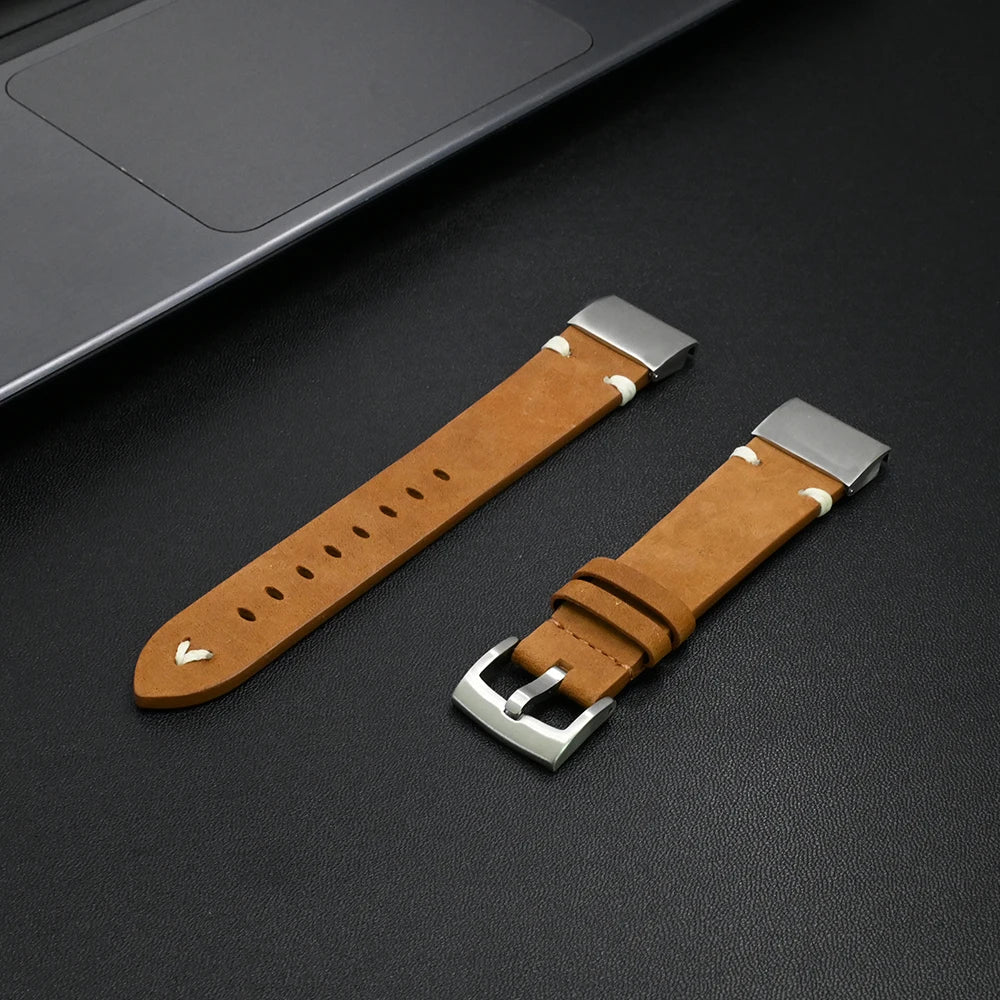 Garmin QuickFit 22/26mm Leather Band with Stitch Accents