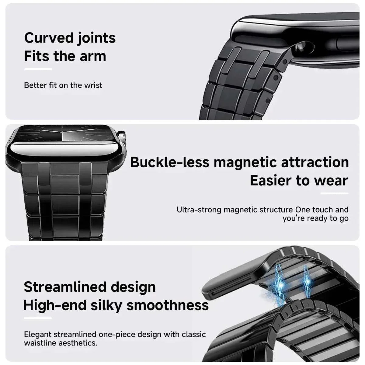 Magnetic Stainless Steel Band for Apple Watch Series 1-12, SE, Ultra 1/2/3/4