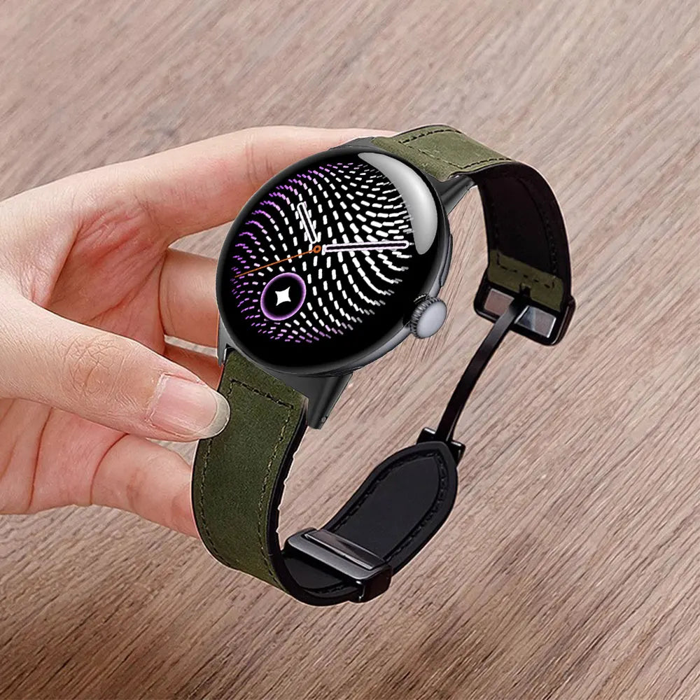 Google Pixel Watch 5, 4 & 3 Leather & Silicone Band, Magnetic Clasp