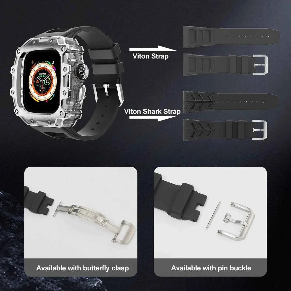 Luxury Modification Kit for Apple Watch Ultra 2/1 49MM – Stainless Steel Case & Rubber Strap