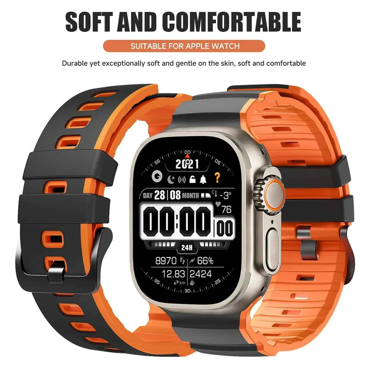 Apple Watch Two Tone Sport Strap | Ultra 3/2/1 49mm / Series 11-10 46mm / Series 9-8-7 45mm / Series 6-SE-5-4 44mm Silicone Band