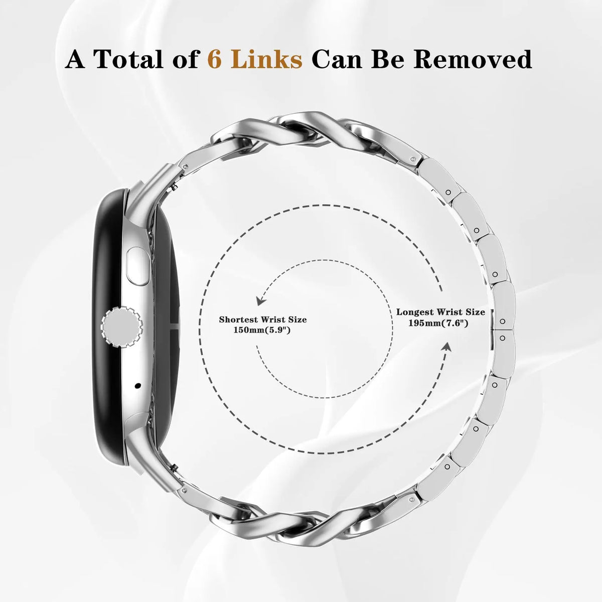 Google Pixel Watch 5, 4 & 3 Chain Link Stainless Steel Band