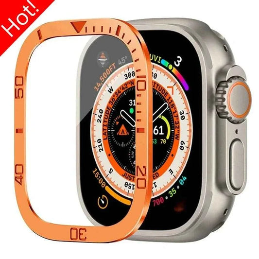 Tempered Glass + Aluminum Alloy Bezel Screen Protector for Apple Watch Ultra 1/2 – 49mm Metal Bumper Cover