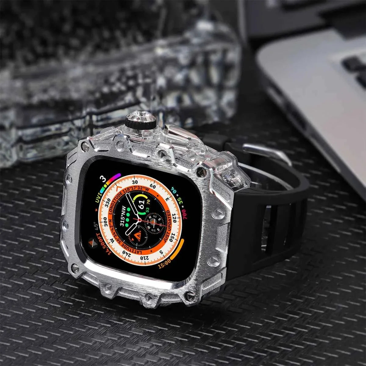Luxury Modification Kit for Apple Watch Ultra 2/1 49MM – Stainless Steel Case & Rubber Strap