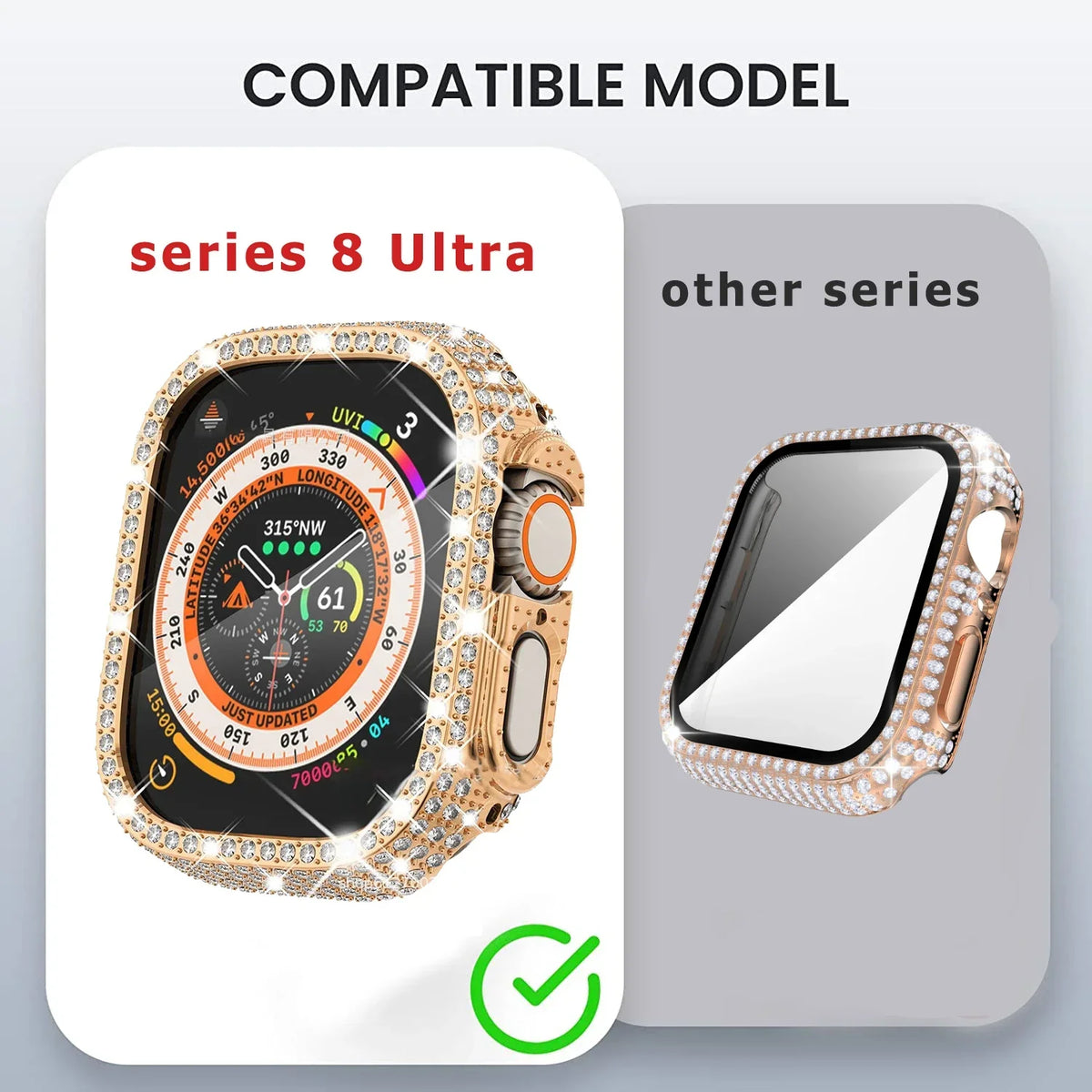 Rhinestone Apple Watch Case with Screen Protector, Series 1-11 & SE