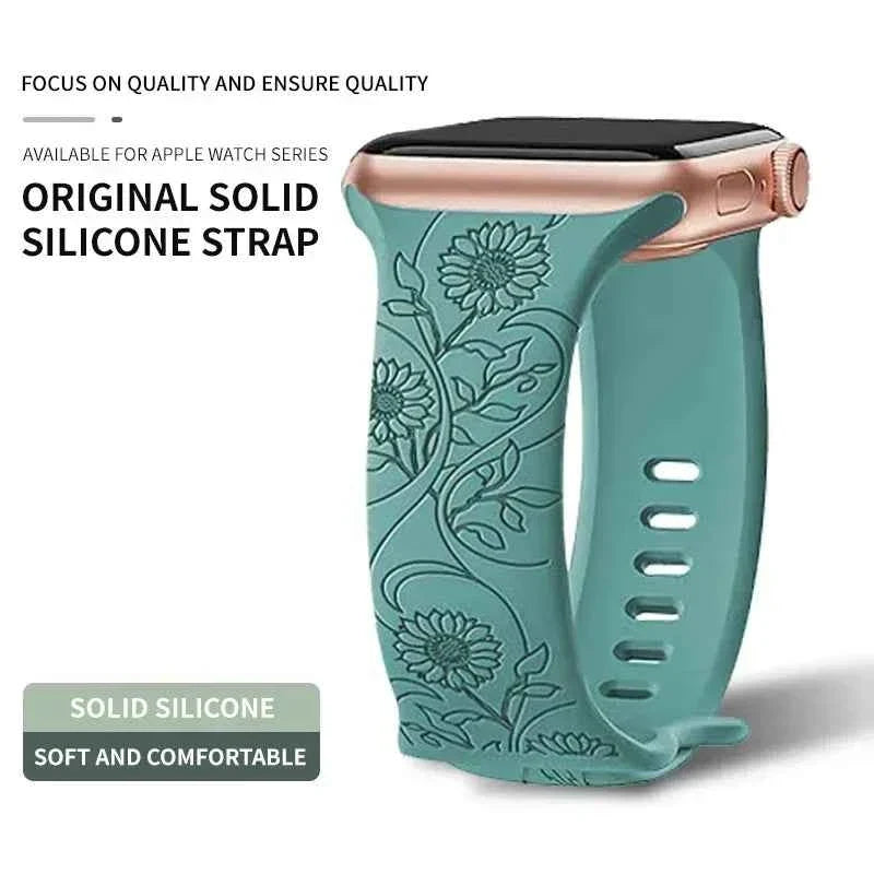 Floral Engraved Silicone Apple Watch Band – Women's | Series 11/10/9/8/7/6/SE & Ultra 1/2/3