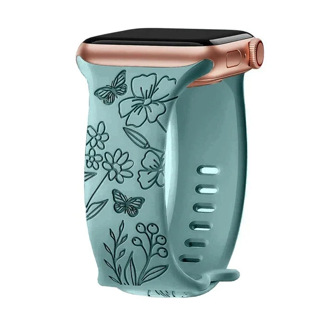 Floral Engraved Silicone Apple Watch Band – Women's | Series 11/10/9/8/7/6/SE & Ultra 1/2/3