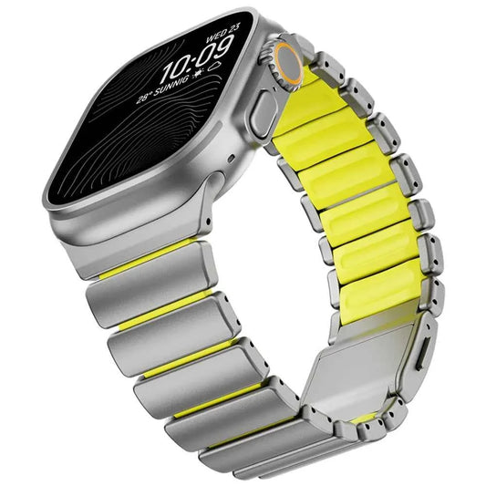 Stainless Steel + Silicone Magnetic Apple Watch Band – Series 11/10/9/8/7/6/SE & Ultra 1/2/3 | 44–49mm