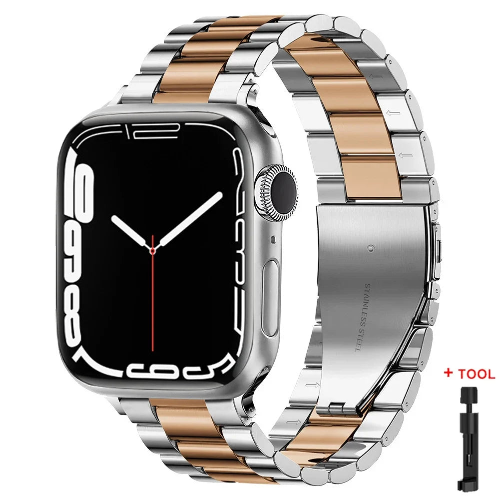 Stainless Steel Link Bracelet Band for Apple Watch Series 1-12, SE, Ultra 1/2/3/4