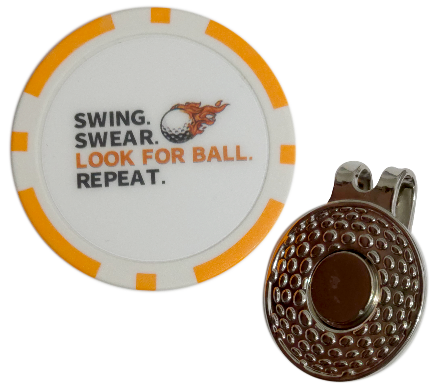 “Swing. Swear. Look for Ball. Repeat.” Golf Ball Marker Poker Chip