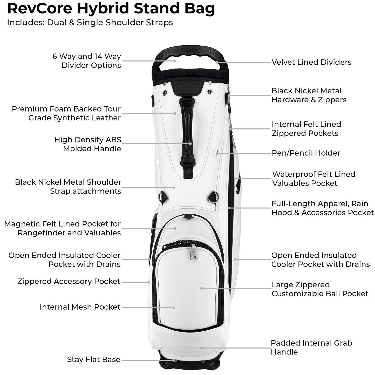 RevCore Lux Golf Hybrid Stand Bag | 14 Way Full Length Divider