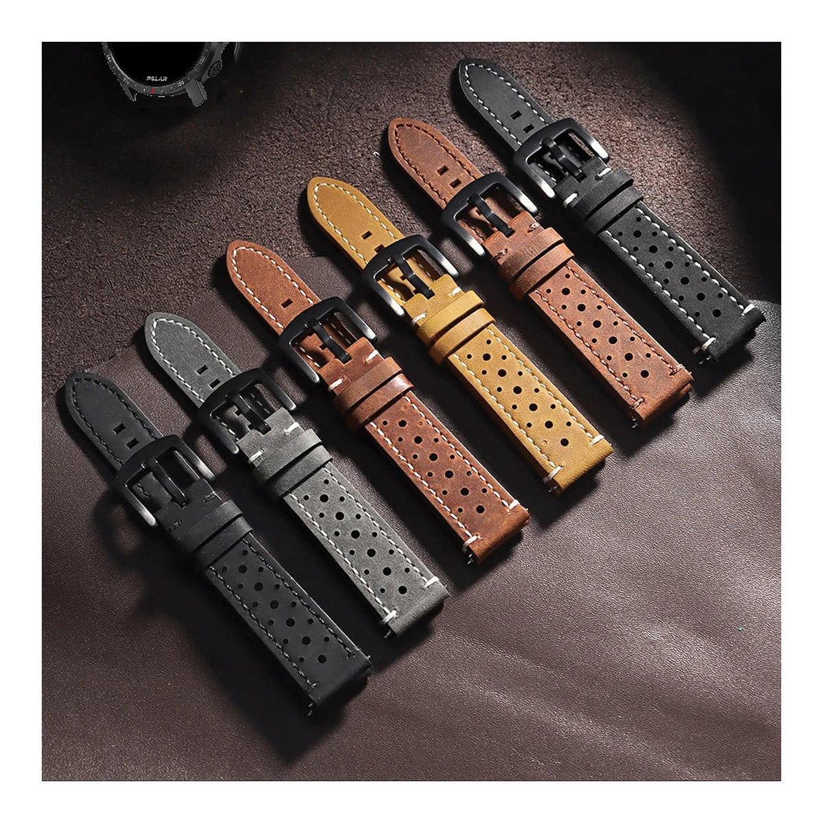Polar Vantage, Grit X & Ignite Perforated Leather Band, Stitched Edges