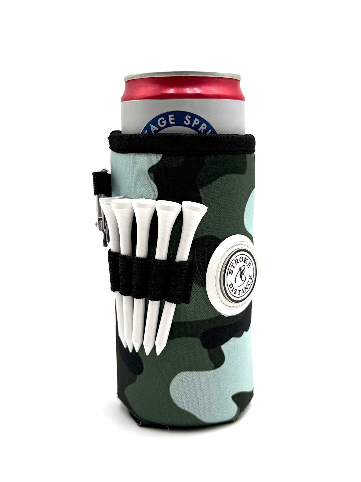 Beverage Caddie 3-in-1 Golf Insulator, Removeable Ball Marker, Bag Clip & Tees Combo