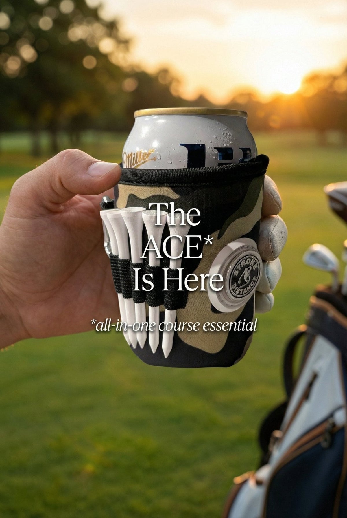 Beverage Caddie 3-in-1 Golf Insulator, Removeable Ball Marker, Bag Clip & Tees Combo