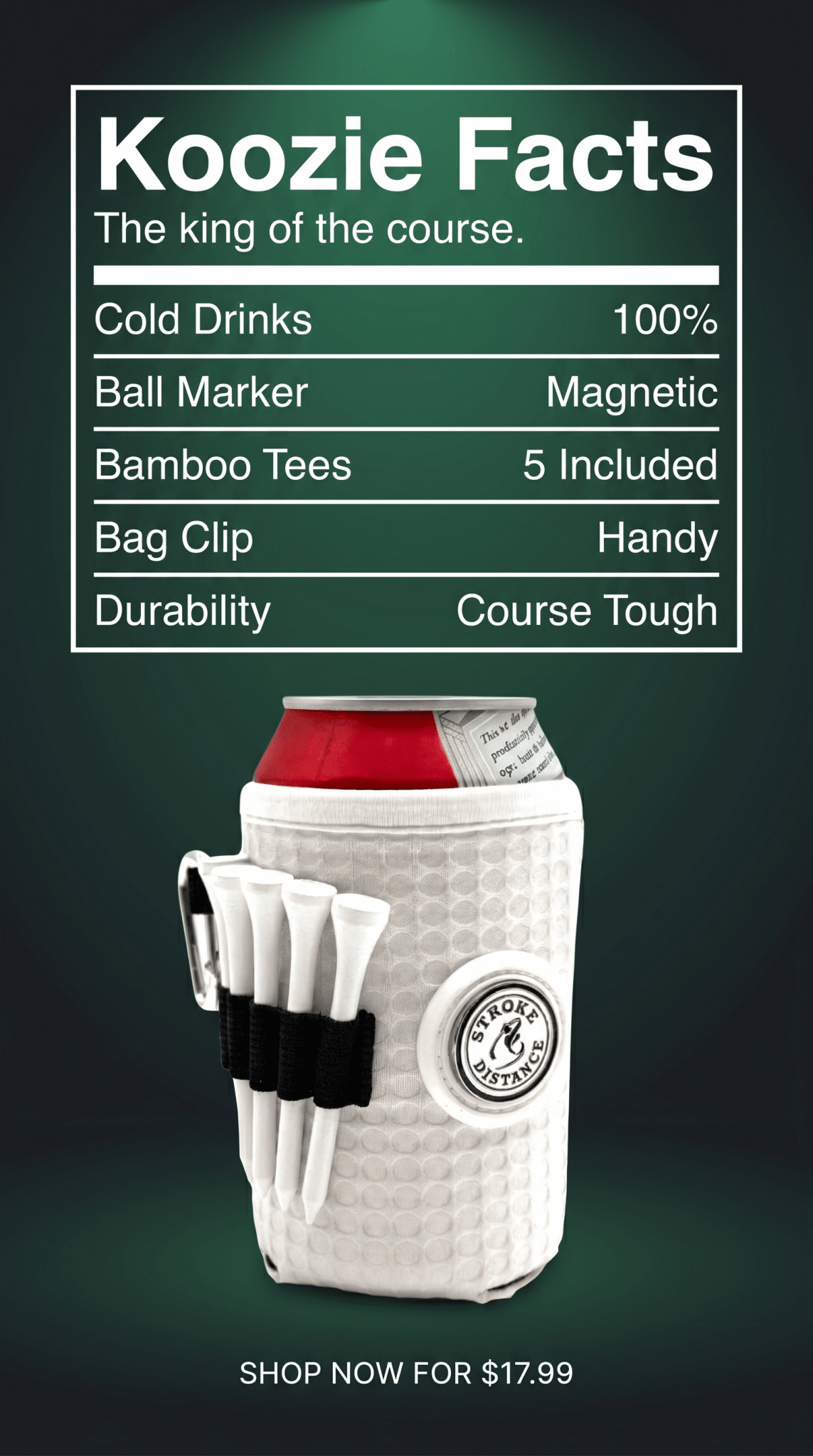 Beverage Caddie 3-in-1 Golf Insulator, Removeable Ball Marker, Bag Clip & Tees Combo